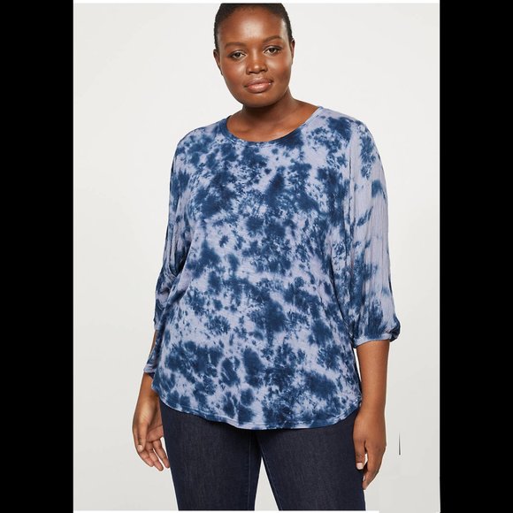 Lane Bryant Tops - Blue Tie Dye Knit Rayon Hi-Lo Top